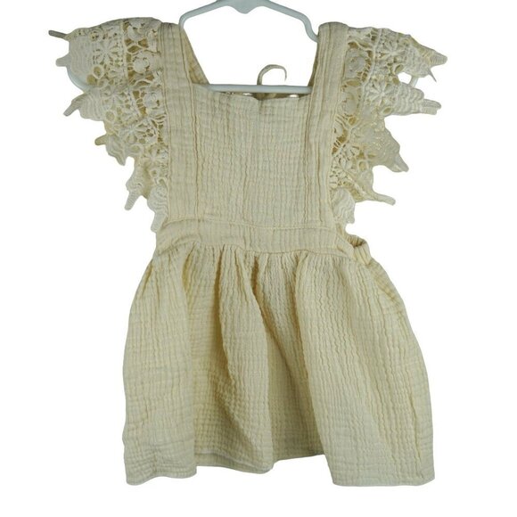 Vintage-Style Girls Cream Dress With Lace Sleeves 100% Cotton Size 18-24M - Picture 2 of 5